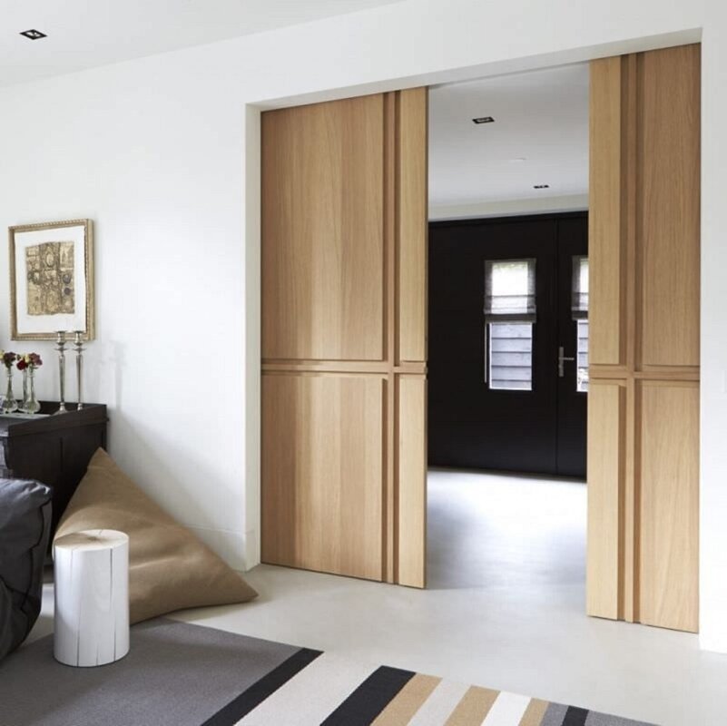 Sliding interior door built into the wall