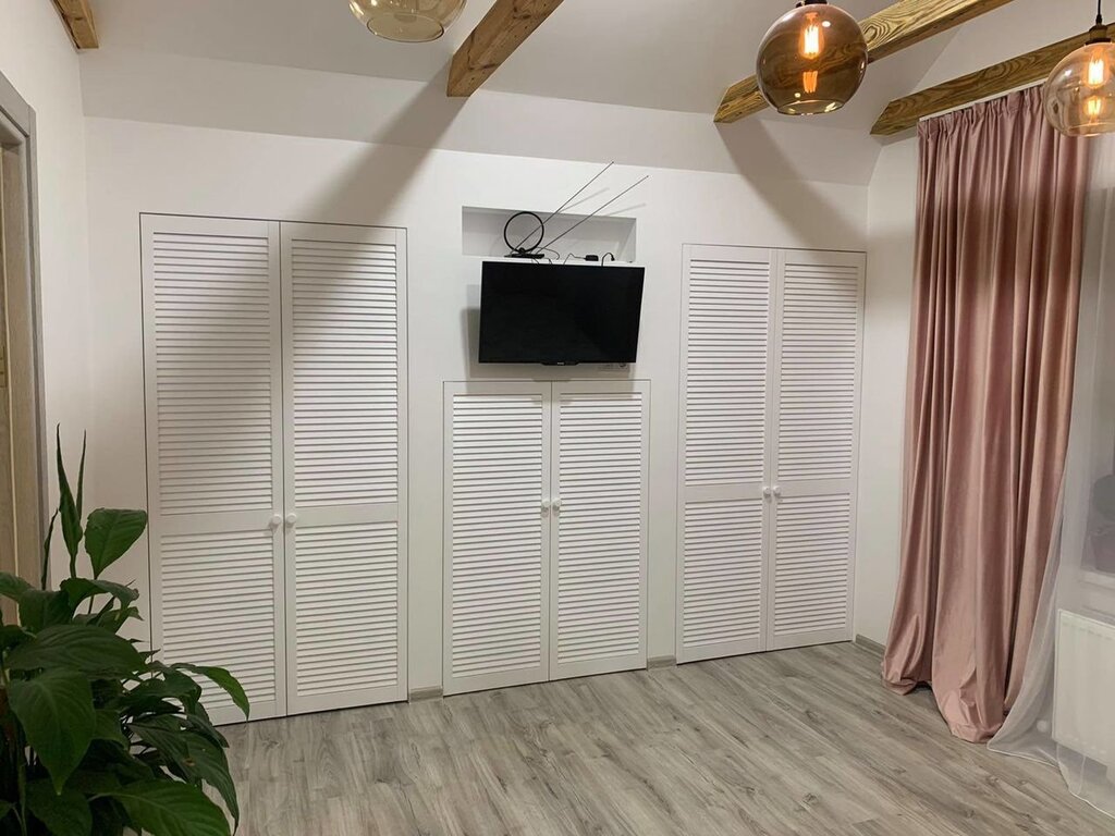 Wooden louvered doors in the interior