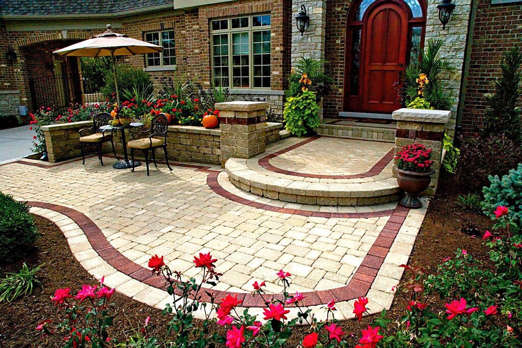 A yard paved with tiles in a private house