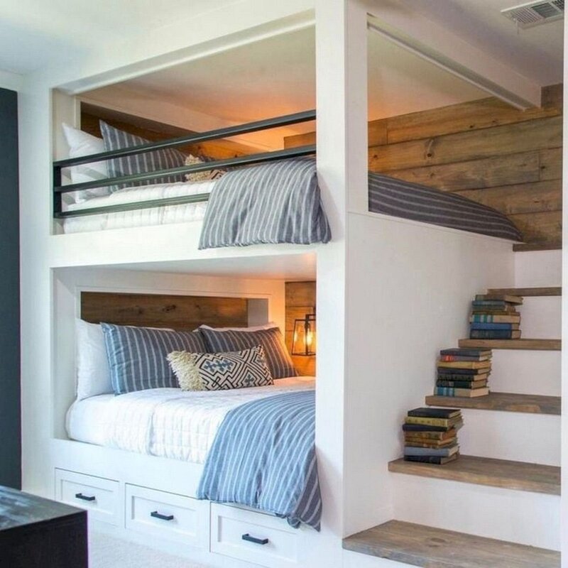 A double bed under the ceiling