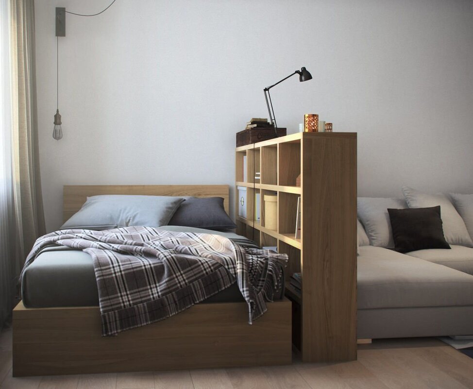 A double bed in a one-room apartment