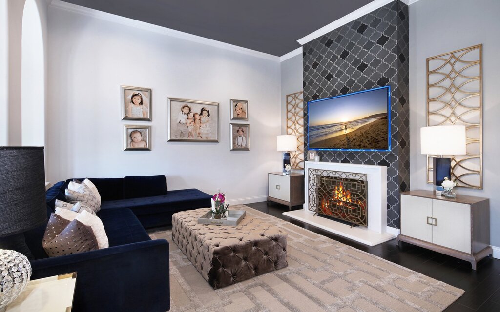 Electric fireplace in the living room interior