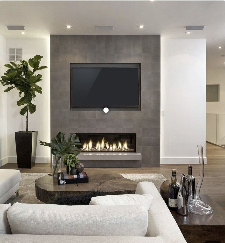 Electric fireplace under the TV in the living room