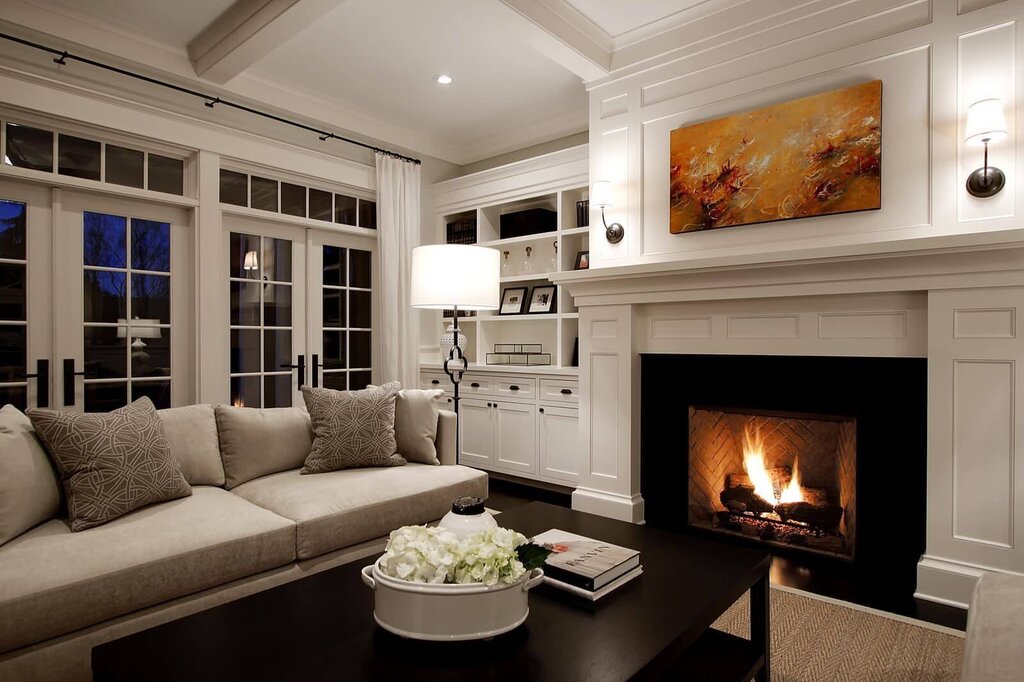 Electric fireplace in the living room interior