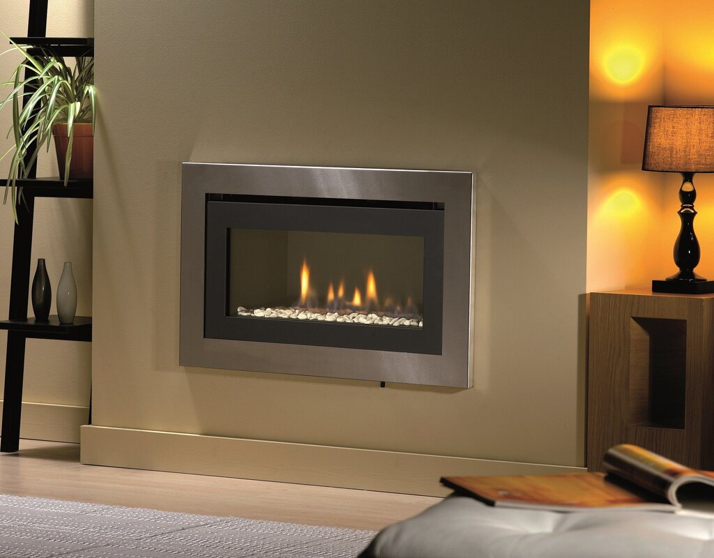 Electric fireplace built into the wall