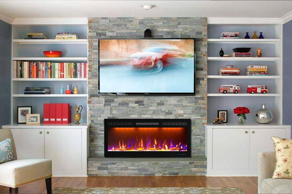 False fireplace under the TV 37 фото