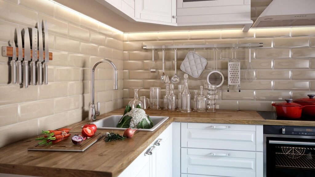 Brick tile kitchen backsplash