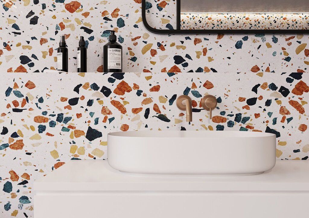 Terrazzo tile kitchen backsplash 22 фото