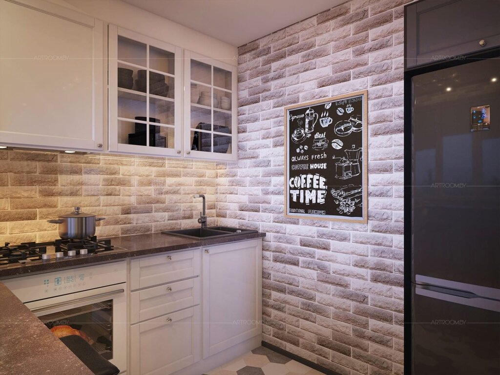 A backsplash made of gypsum brick for the kitchen