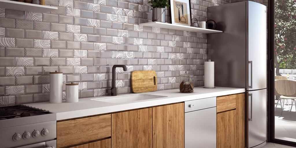 A backsplash made of subway tiles for the kitchen