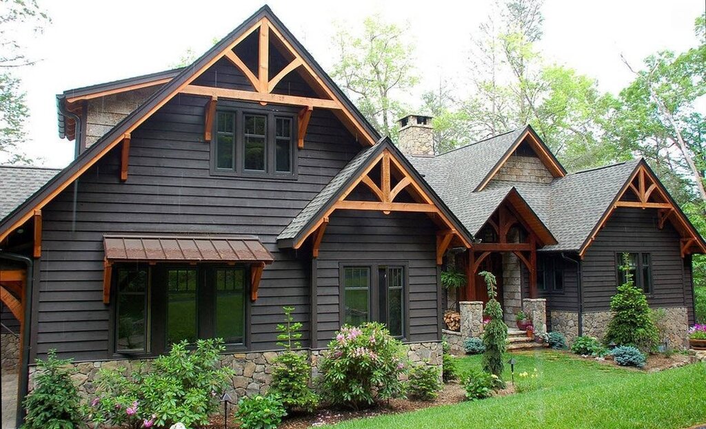 The facade of a wooden house