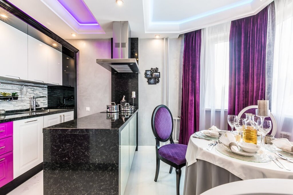 Purple kitchen in the interior