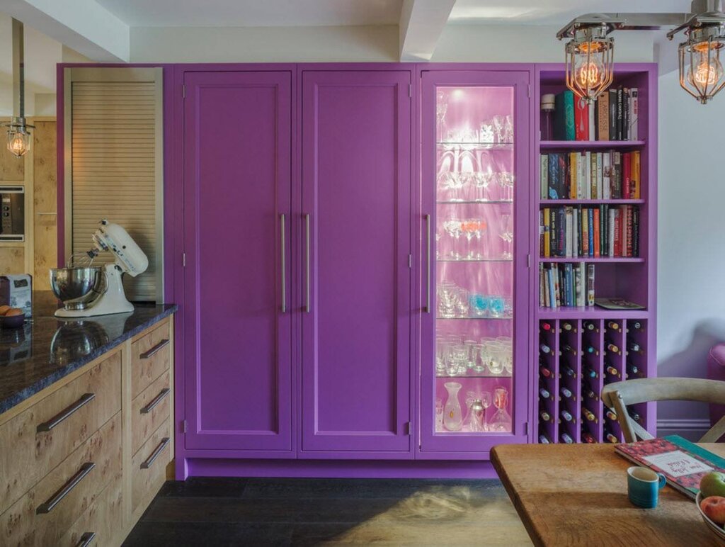 Purple wardrobe in the interior