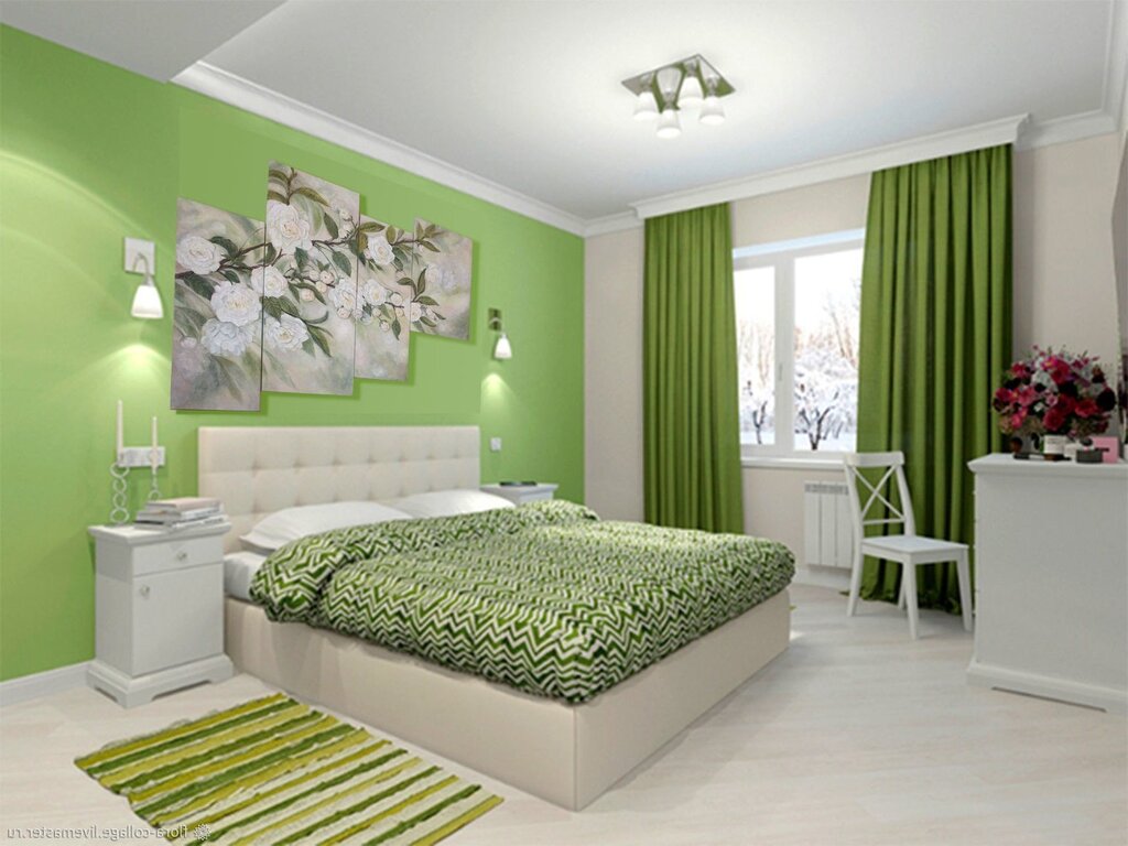 Pistachio walls in the bedroom