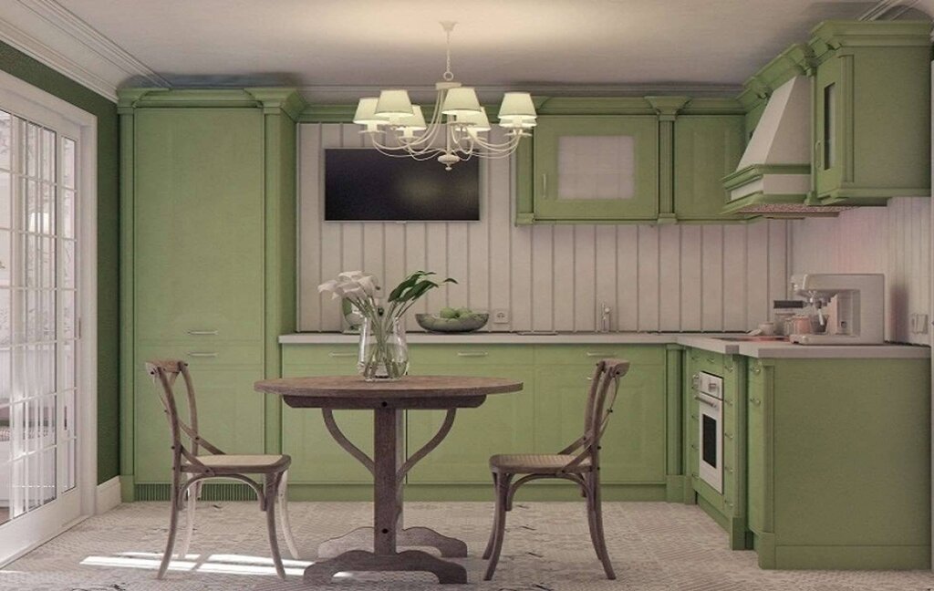 Pistachio color in the kitchen interior