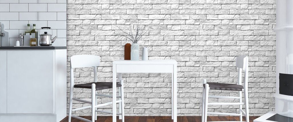 Non-woven wallpaper with a brick pattern