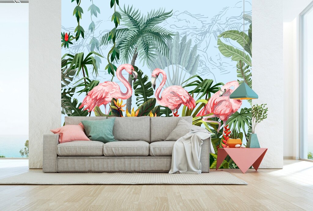 Photo wallpaper flamingos in the interior