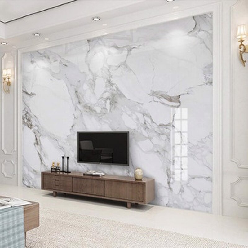 Photo wallpaper with marble in the living room interior