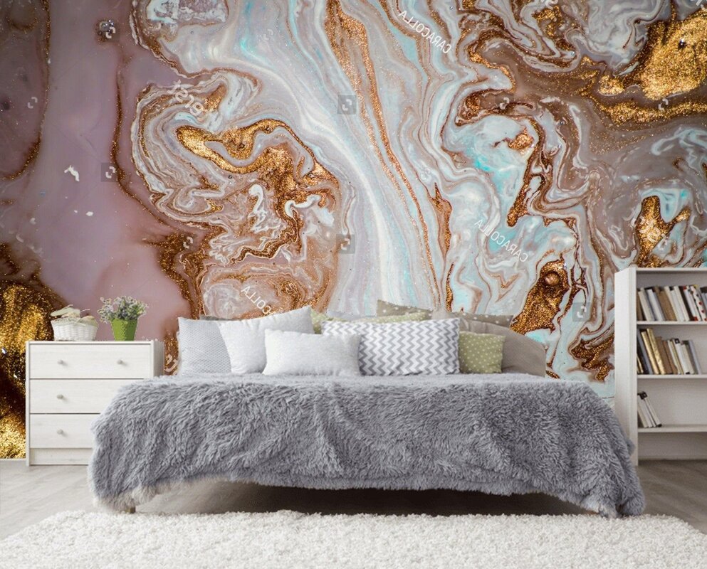 Photo wallpaper marble in the bedroom