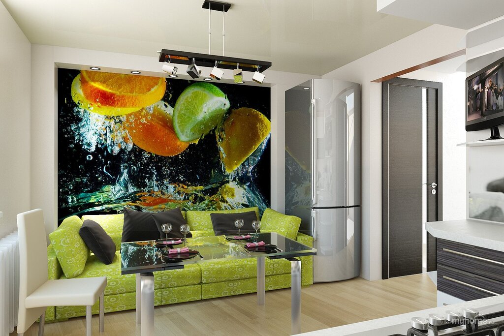 Wall murals in the kitchen to increase space