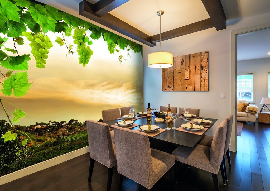 Wall murals in the kitchen near the table