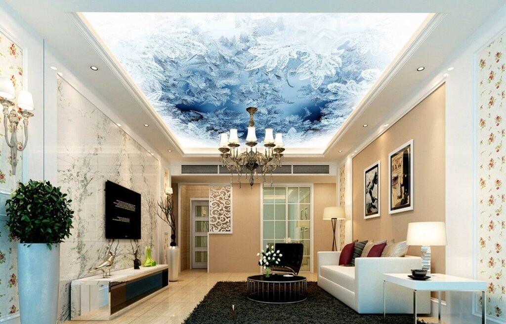 Photo wallpaper on the ceiling