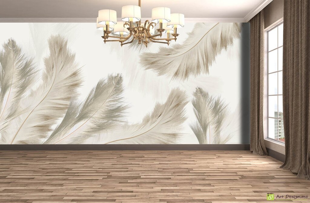 Photo wallpaper feathers in the interior