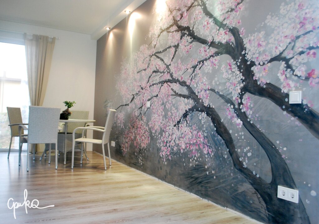 Photo wallpaper sakura on the wall 25 фото