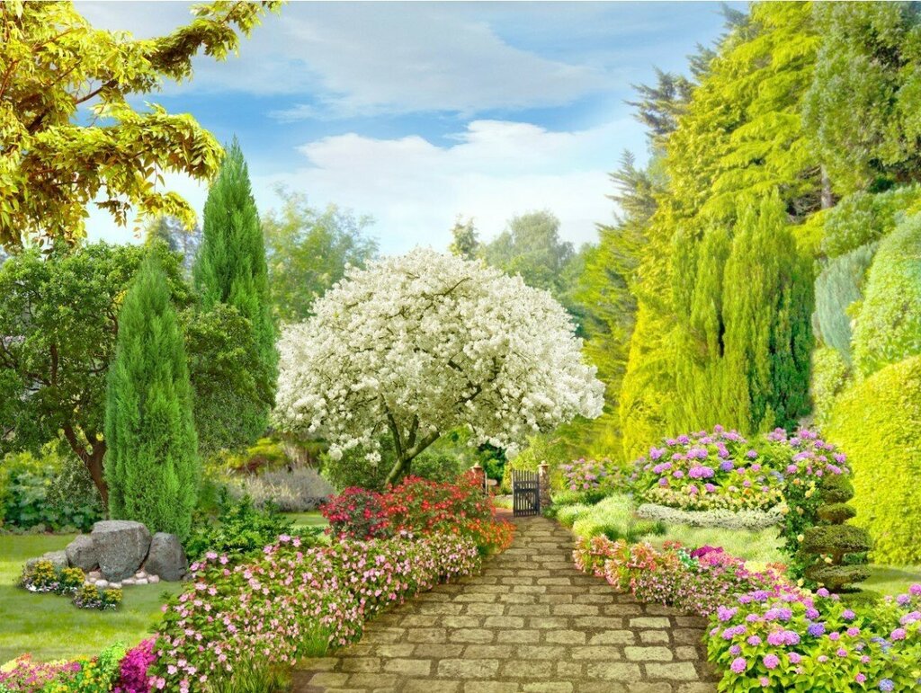 Photo wallpaper blooming garden