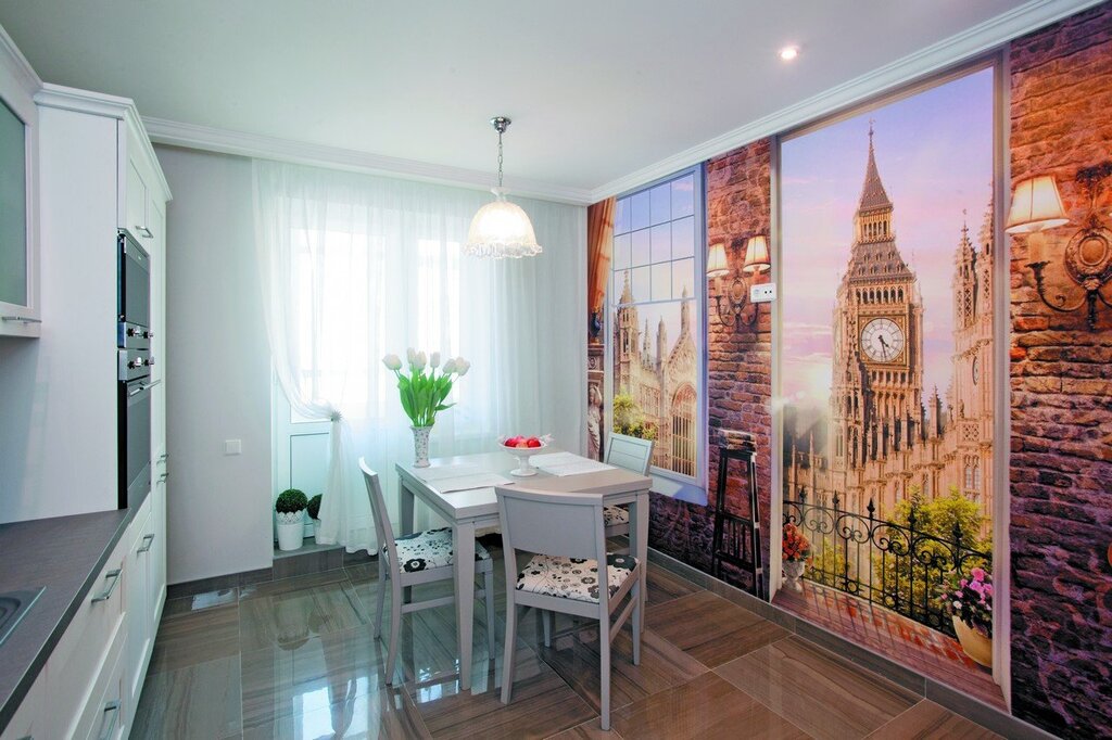 Photo wallpapers that enhance the space for the kitchen