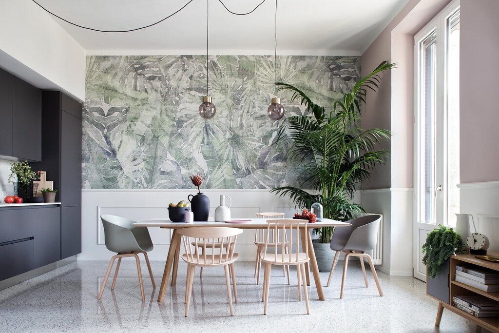 Wall murals in the kitchen interior