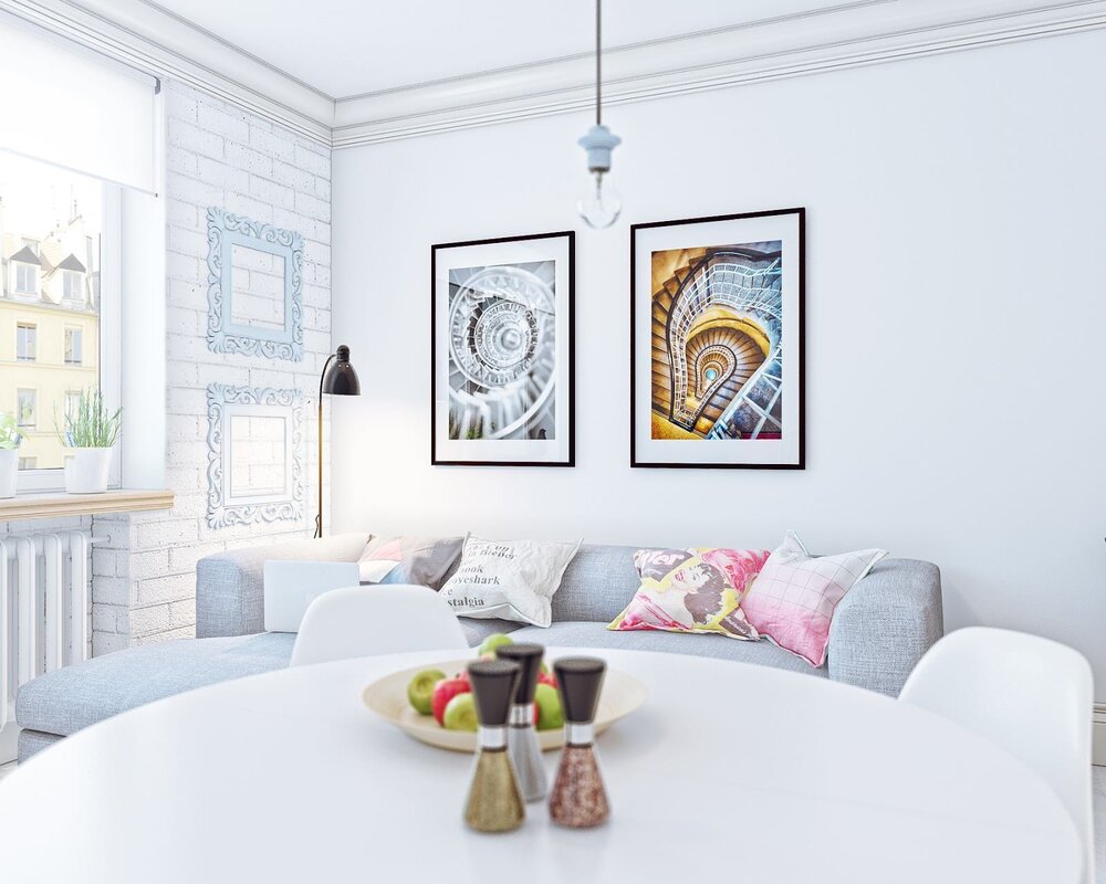 Wall murals in a Scandinavian interior