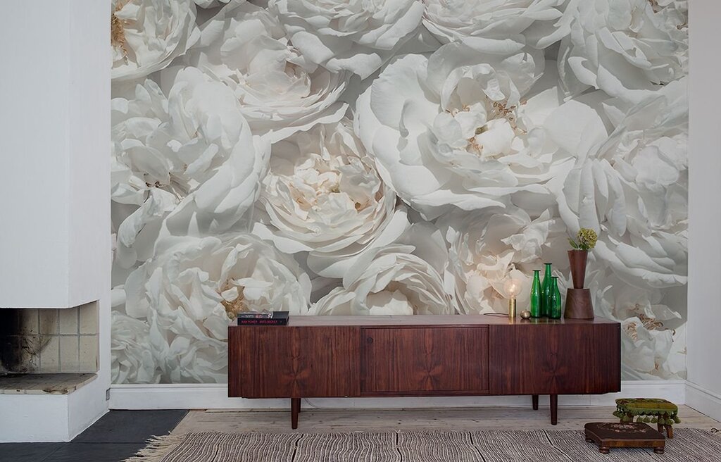 Fresco peonies on the wall