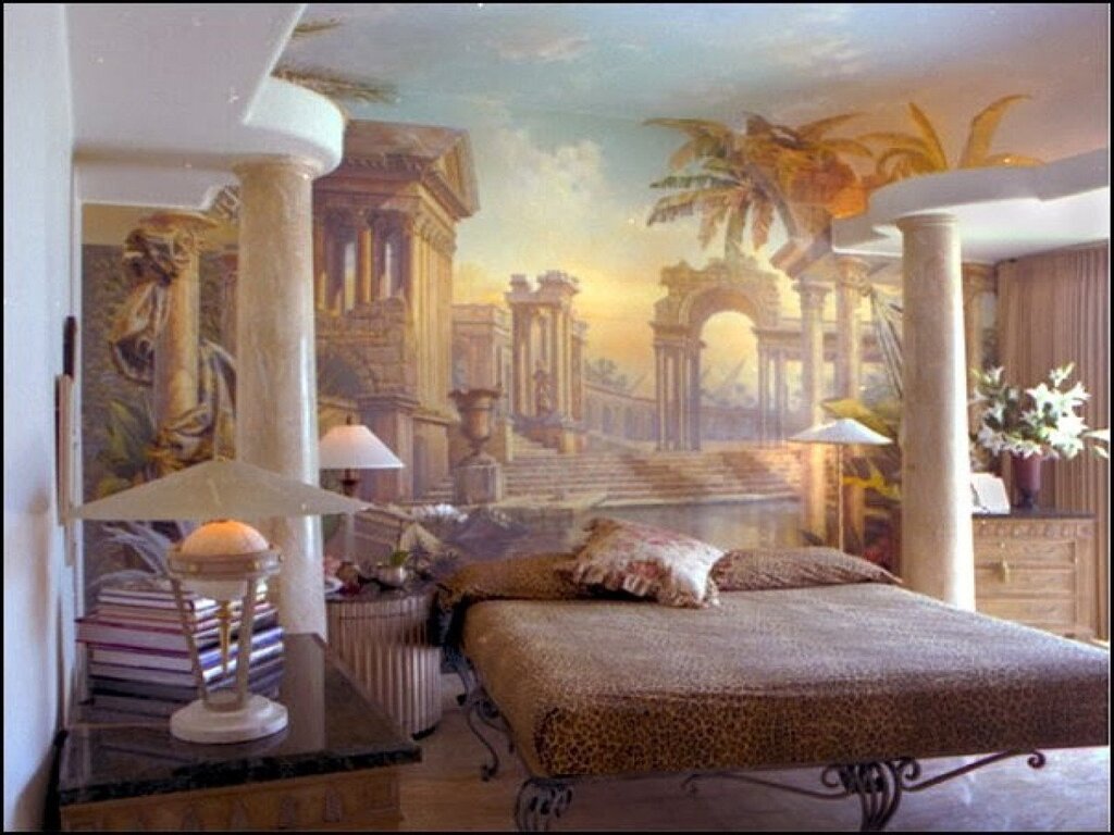 Frescoes in the bedroom interior