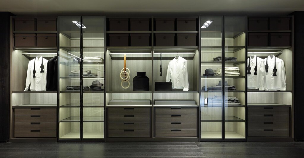 Walk-in closet with glass doors