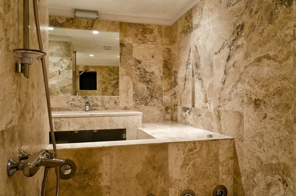 Flexible marble in bathroom interior