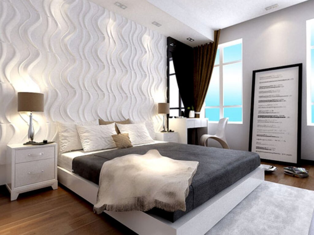 Gypsum panels in the bedroom interior