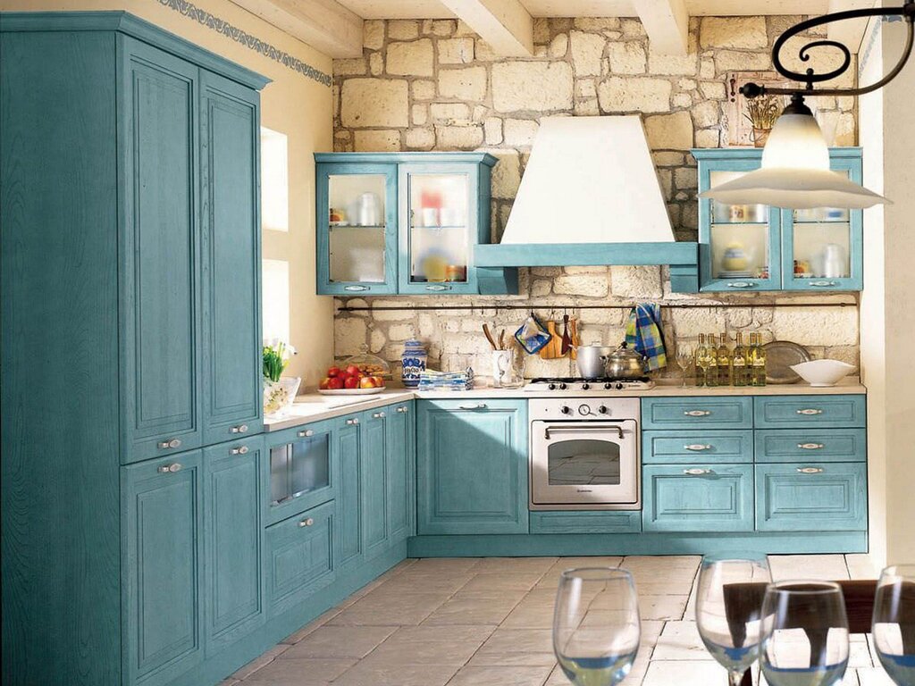 Blue kitchen in Provence style 20 фото