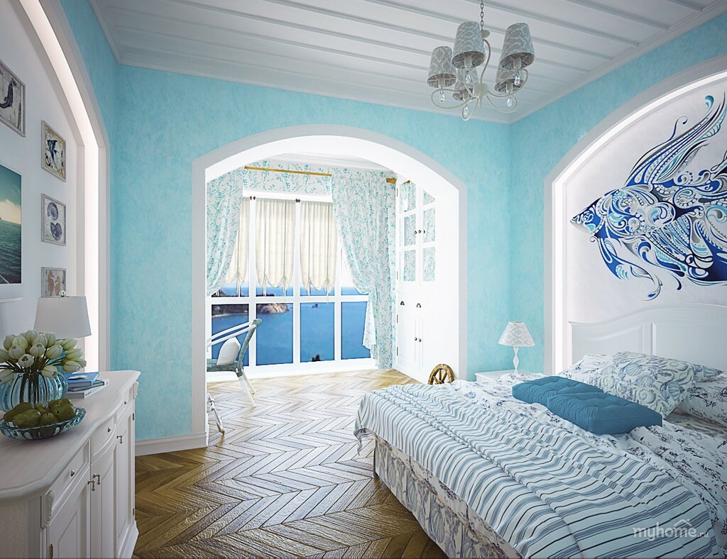 Blue walls in the bedroom