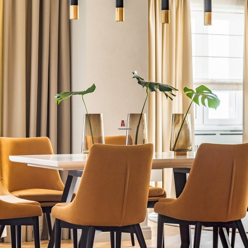 Mustard chairs in the kitchen interior