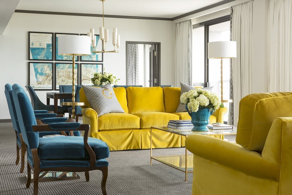 Mustard and green in the interior