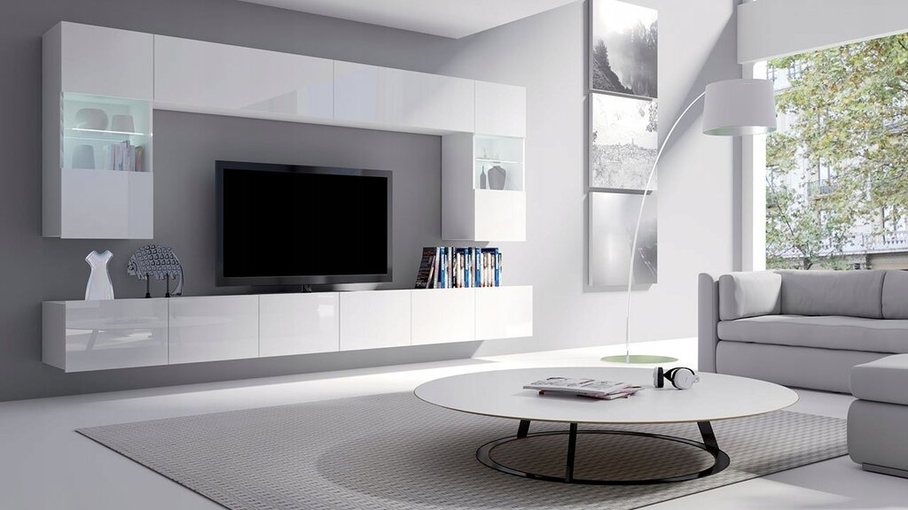 White glossy living room