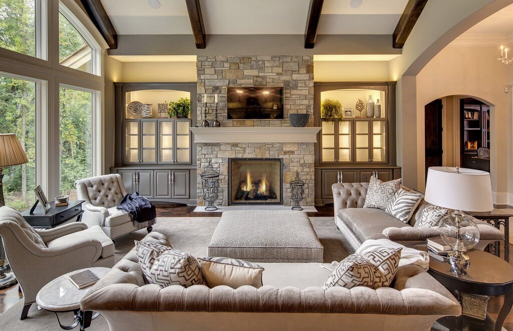 Living room with a fireplace in the house