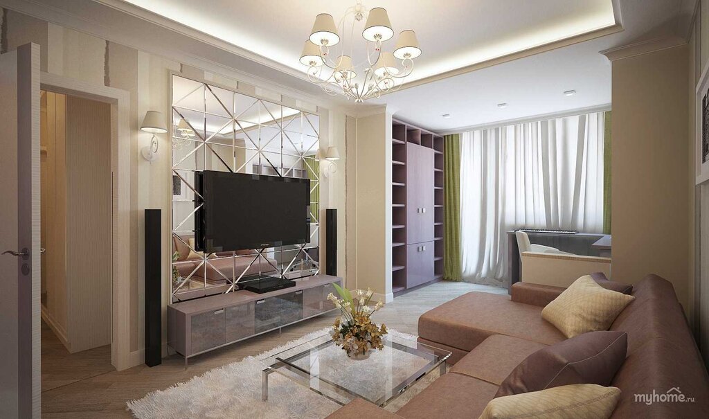 Living room with mirrors