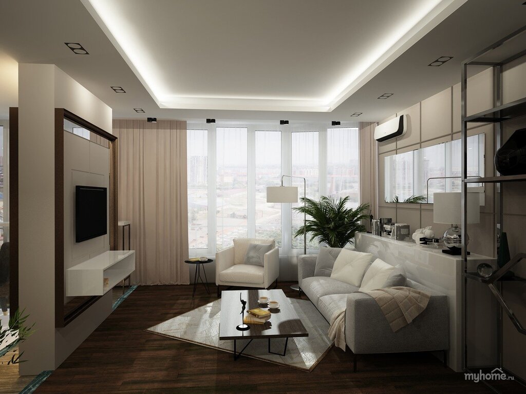 Living room combined with a balcony