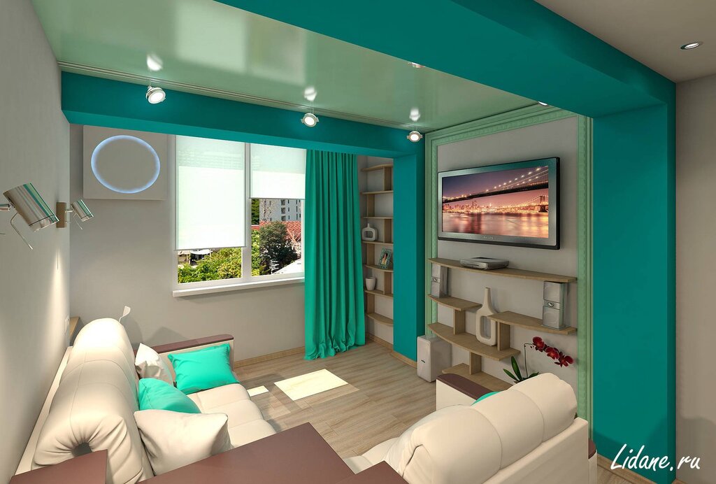 Living room in turquoise color