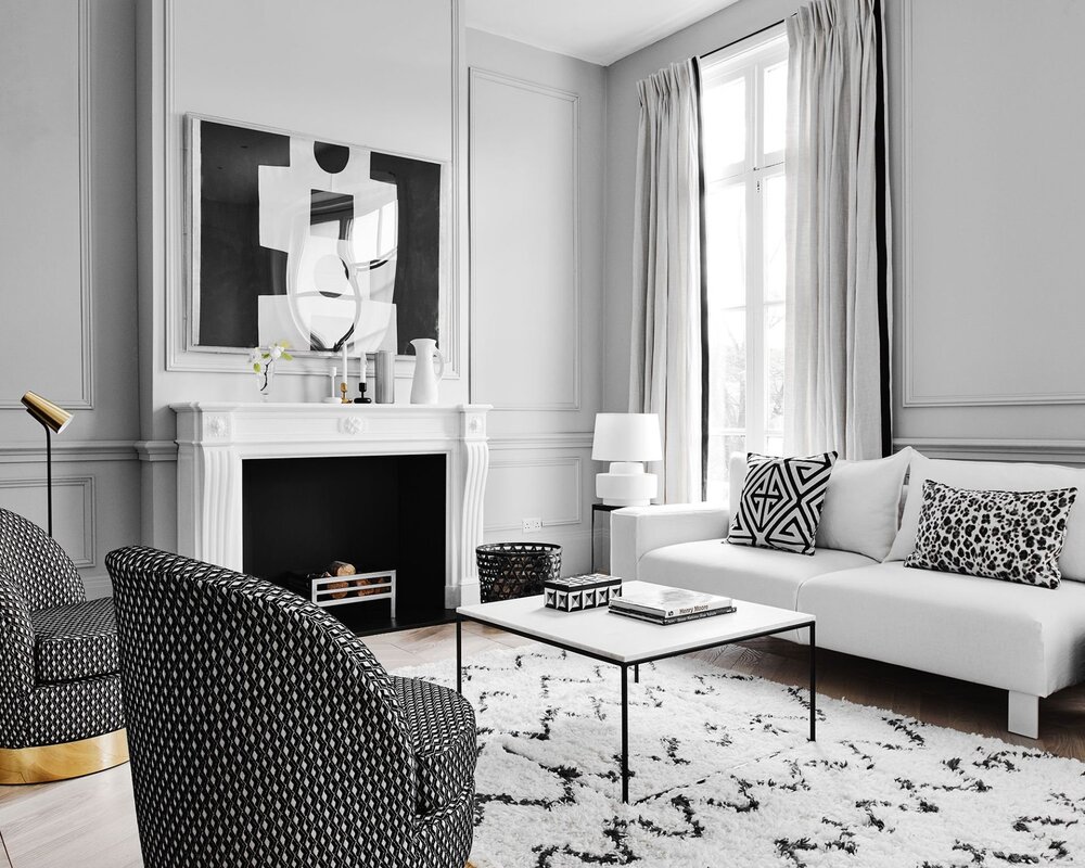 The living room in black and white tones