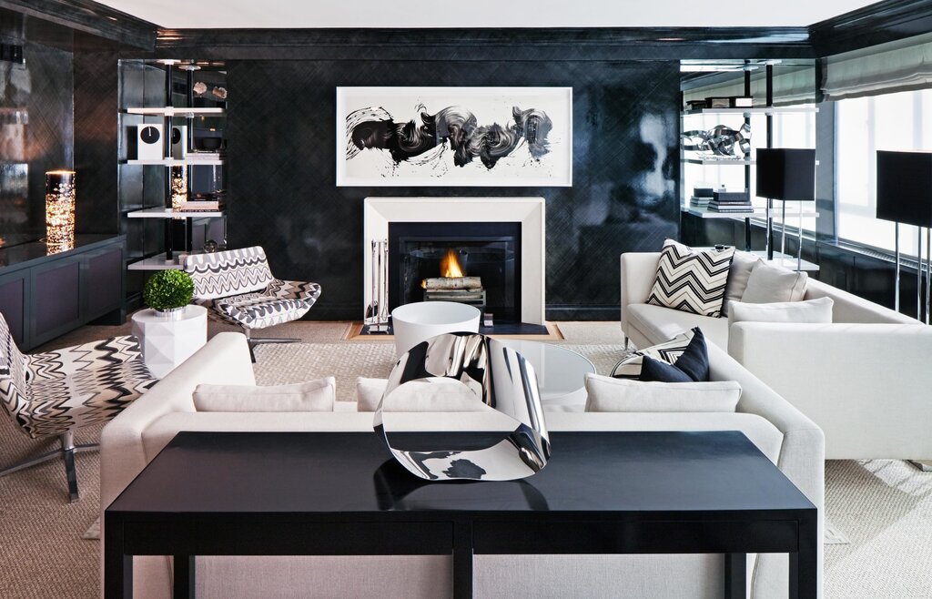 Living room in black and white style 26 фото