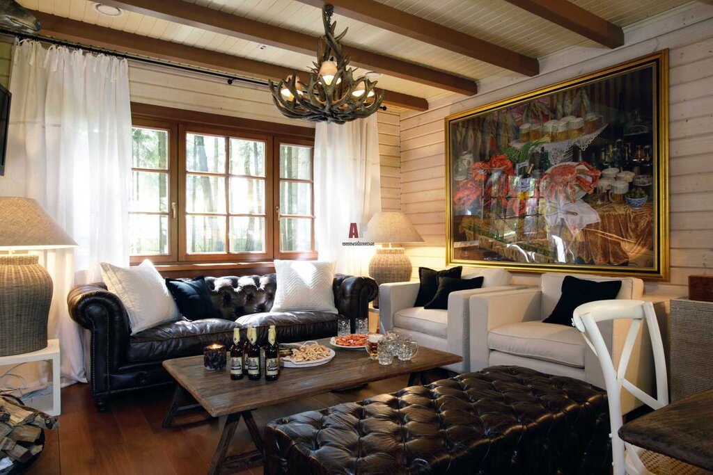 Living room in a log house