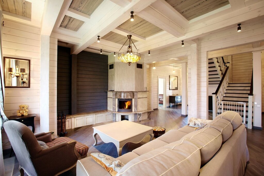 The living room in a house made of glued laminated timber